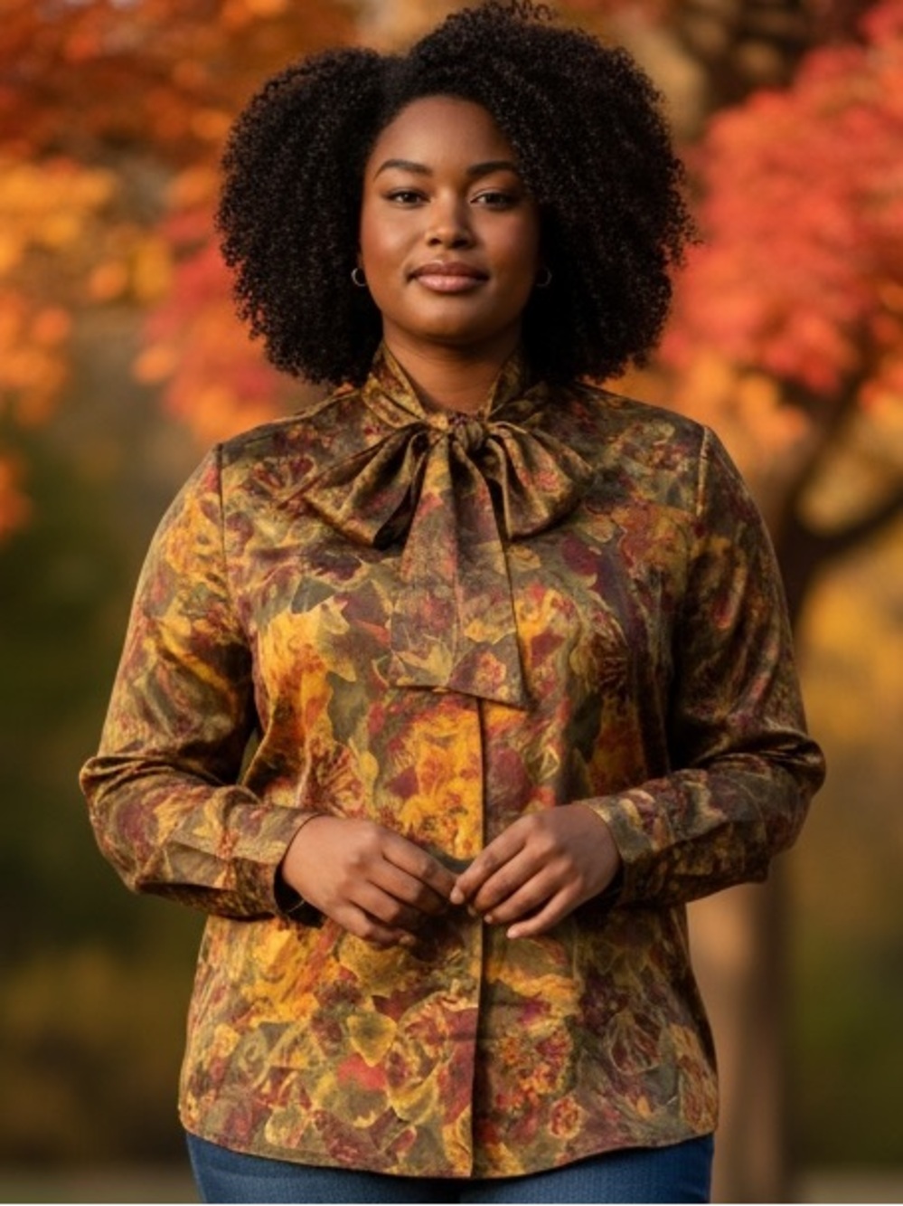 NWT 80s OLIVE GREEN & BUTTERY GOLD FLORAL BLOUSE EVAN PICONE COTTAGECORE 16W